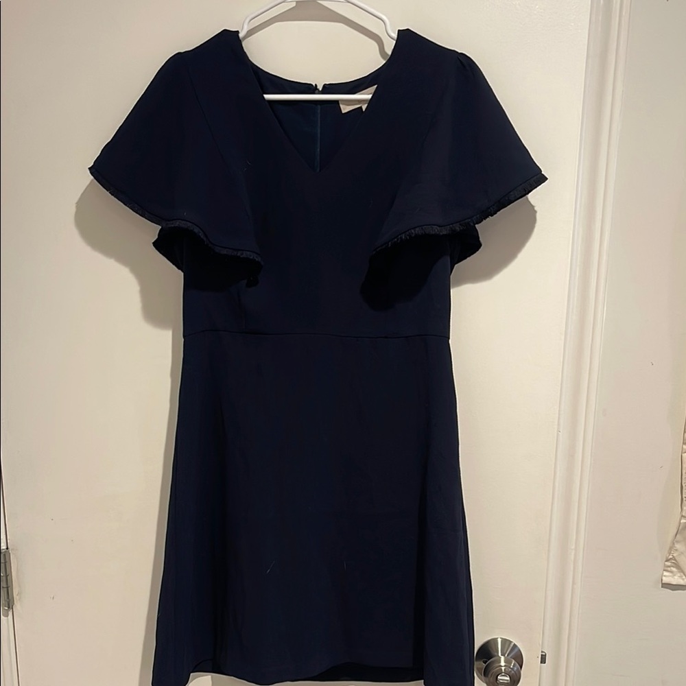 LOFT Blue Ruffled A-Line Mini Dress with V-Neck